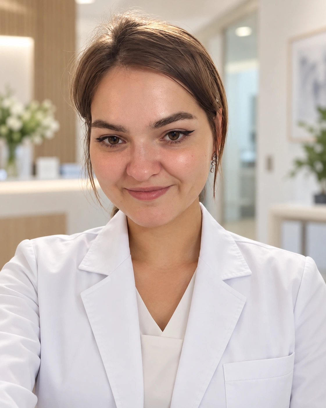 Алина Ману, врач-педиатр, в белом медицинском халате